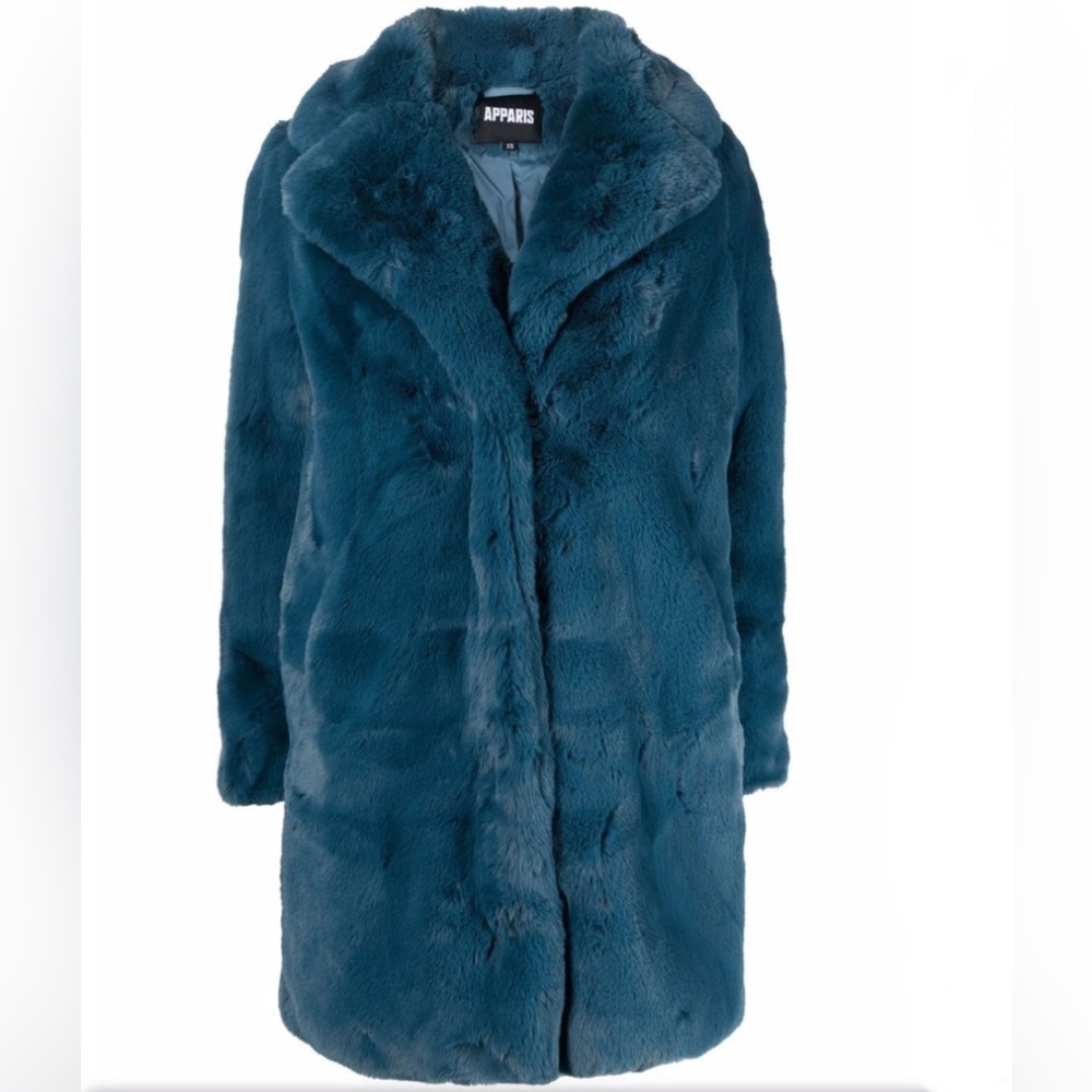 NWT Apparis Stella Faux Fur Coat in stone blue - Picture 4 of 11